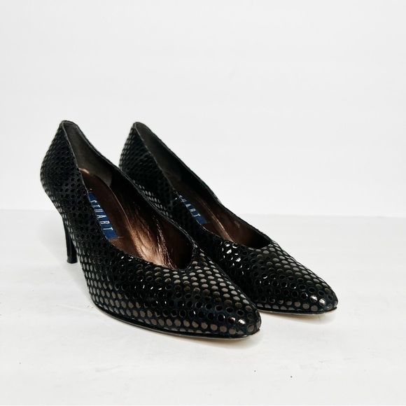 Vintage Stuart Weitzman Black Shiny Dot Pointed Heels Size 6.5 Women’s - Picture 2 of 6